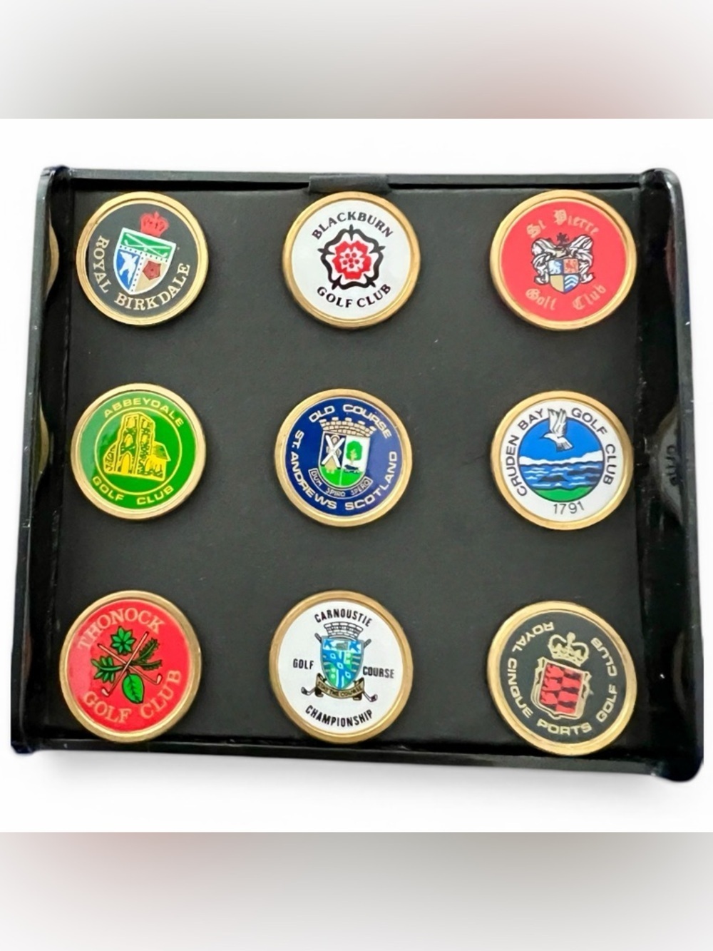 Golf Ball Marker Set with Multicolor Club Crests